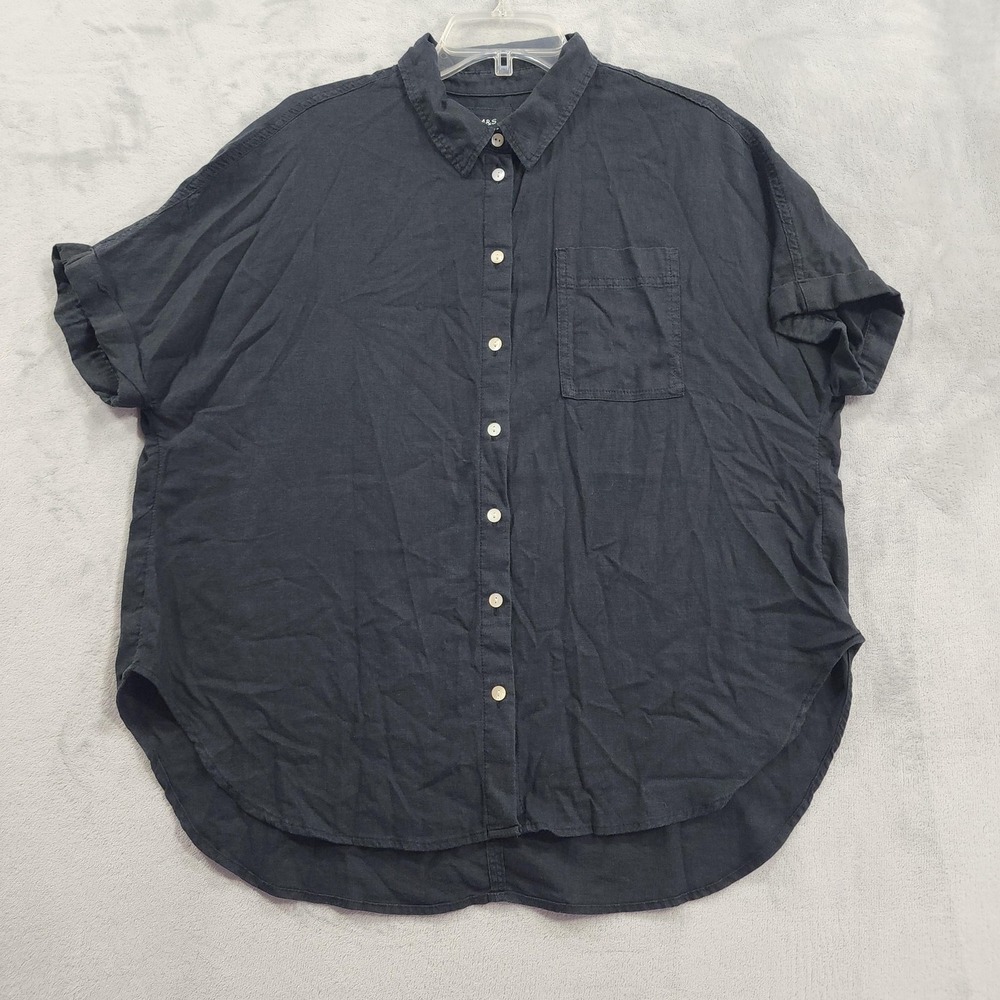 Marks & Spencer Shirt Womens 6 Black Linen Rich Button Up Short Sleeve Relaxed‎
